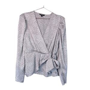 Express factory faux wrap with side tie puff sleeve satin blouse size medium